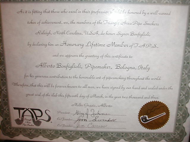 It was a very nice surprise to received the Award from the TAPS club from Raleigh NC...