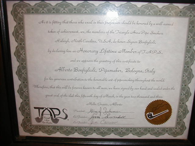 It was a very nice surprise to received the Award from the TAPS club from Raleigh NC...